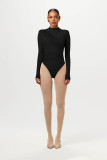 Solid High Neck stitching Long Sleeves One Piece Rompers