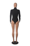Solid High Neck stitching Long Sleeves One Piece Rompers