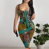 Custom Casual Printed Square Neck Sleeveless Midi Dress