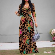 Custom Casual Printed V Neck Maxi Dress