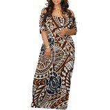 Sexy Boho Graphics Print Off Shoulder Short Sleeve Maxi Dresses