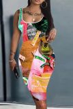 Custom Casual Printed Square Neck Sleeveless Midi Dress