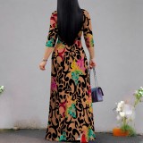 Custom Casual Printed V Neck Maxi Dress