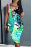 Custom Casual Printed Square Neck Sleeveless Midi Dress