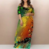 Custom Casual Printed Shoulderless Maxi Dress