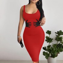 Custom Casual Printed Square Neck Sleeveless Midi Dress