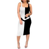 Custom Casual Printed Square Neck Sleeveless Midi Dress