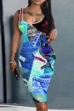 Custom Casual Printed Square Neck Sleeveless Midi Dress