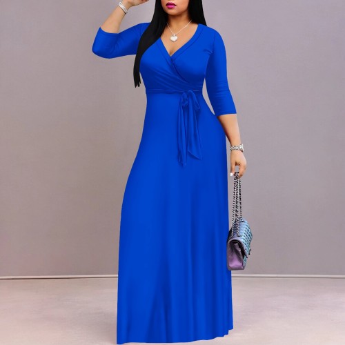 Custom Women's V Neck 3/4 Sleeve Long Maxi Dress