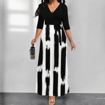 Custom Casual Print Lace Up V Neck Maxi Long Dresses