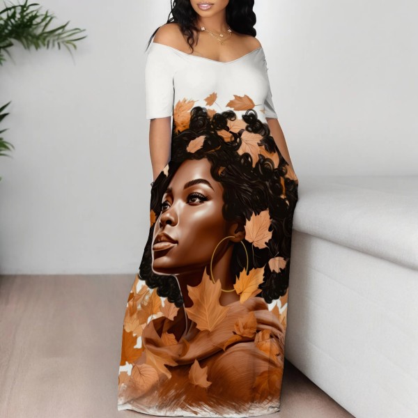 Custom Printed Women's Off Shoulder Maxi Long Dresses