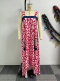 Casua Graphic Print Square Neck Sleeveless Irregular Hem Maxi Dress