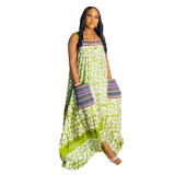 Casua Graphic Print Square Neck Sleeveless Irregular Hem Maxi Dress