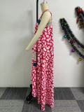 Casua Graphic Print Square Neck Sleeveless Irregular Hem Maxi Dress