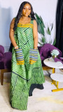 Casua Graphic Print Square Neck Sleeveless Irregular Hem Maxi Dress