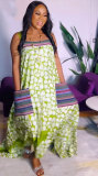 Casua Graphic Print Square Neck Sleeveless Irregular Hem Maxi Dress