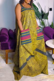 Casua Graphic Print Square Neck Sleeveless Irregular Hem Maxi Dress
