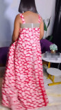 Casua Graphic Print Square Neck Sleeveless Irregular Hem Maxi Dress