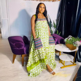 Casua Graphic Print Square Neck Sleeveless Irregular Hem Maxi Dress