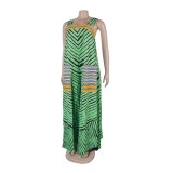 Casua Graphic Print Square Neck Sleeveless Irregular Hem Maxi Dress
