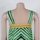 Casua Graphic Print Square Neck Sleeveless Irregular Hem Maxi Dress