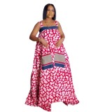 Casua Graphic Print Square Neck Sleeveless Irregular Hem Maxi Dress