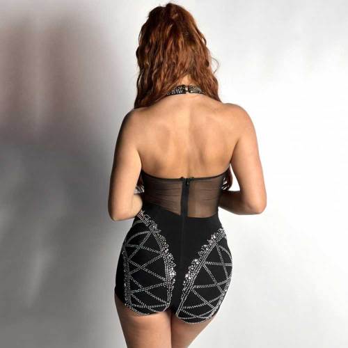Hot Drilling Sexy See-through Backless Halter Rompers