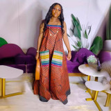 Casua Graphic Print Square Neck Sleeveless Irregular Hem Maxi Dress