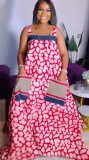 Casua Graphic Print Square Neck Sleeveless Irregular Hem Maxi Dress