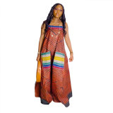 Casua Graphic Print Square Neck Sleeveless Irregular Hem Maxi Dress