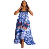 Casua Graphic Print Square Neck Sleeveless Irregular Hem Maxi Dress