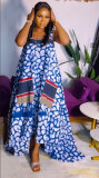 Casua Graphic Print Square Neck Sleeveless Irregular Hem Maxi Dress