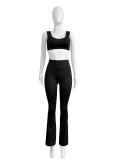 Available Solid Crop Top High Waist Flared Sports Pants Casual Three Pieces