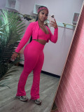 Available Solid Crop Top High Waist Flared Sports Pants Casual Three Pieces