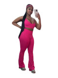 Available Solid Crop Top High Waist Flared Sports Pants Casual Three Pieces
