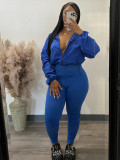 Available Solid Color Long Sleeve Zipper Lapel Two Piece Pants Set