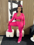 Available Solid Crop Top High Waist Flared Sports Pants Casual Three Pieces