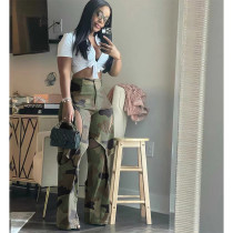 Fashion Digital Printing Hole Cross Workwear Straight Pants