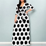 Casual Polka Dots Print V Neck Maxi Dresses