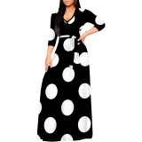 Casual Polka Dots Print V Neck Maxi Dresses