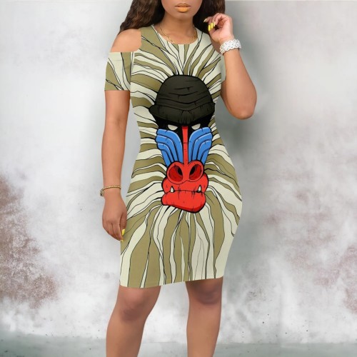 Casual Personalized Animal Print Cold Shoulder Midi Dresses