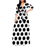 Casual Polka Dots Print V Neck Maxi Dresses