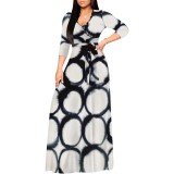 Casual Polka Dots Print V Neck Maxi Dresses