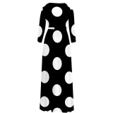 Casual Polka Dots Print V Neck Maxi Dresses