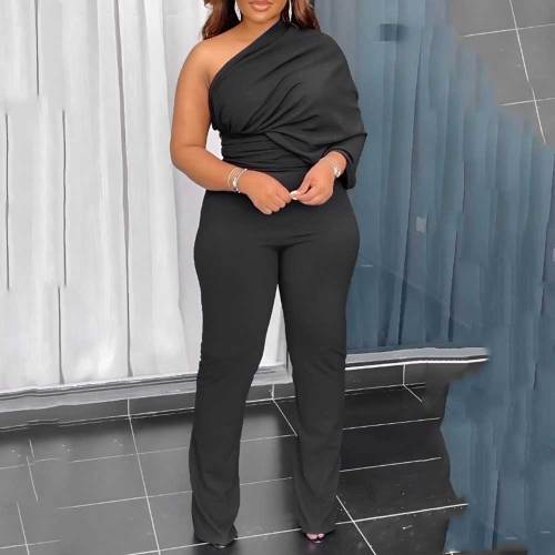 Stylish Irregular One Shoulder Ruched Jumpsuit