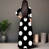 Casual Polka Dots Print V Neck Maxi Dresses