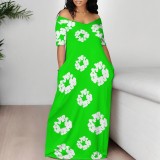 Casual Printed Off Shoulder Long Dresses