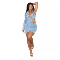 Hollow-out Denim One Shoulder Mini Dress