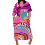Custom 1 Piece Plus Size Casual Printed V Neck Maxi Dresses