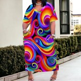 Custom 1 Piece Plus Size Casual Printed V Neck Maxi Dresses